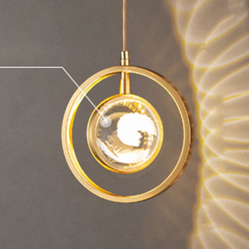 Forme sphérique de style moderne Hanging Light Crystal 1 Lumière Lumière suspendue en or