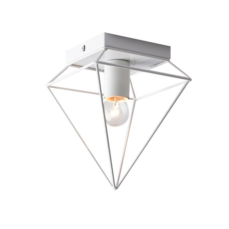 1 Light Cage Diamond Flush Mount Ceiling Light Loft Stylish Black/White Metallic Ceiling Lamp for Study Room