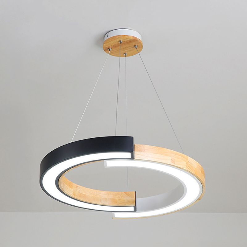 Ring Shape Pendant Lamp LED Simple Hanging Light for Living Room with Rubber Wood