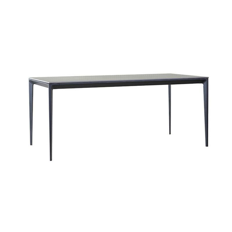 Modern Rectangle Dining Table Sintered Stone Top Table with 4 Black Metal Legs