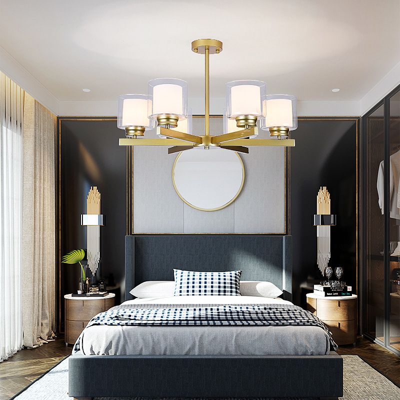 Cilindro lampadario a sospensione del lampadario moderno in vetro soggiorno lampada a sospensione in oro