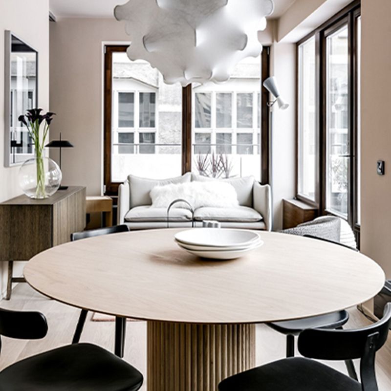Contemporary Round Dining Table Ash Solid Wood Table with Pedestal Base for Home Kitchen Dinner