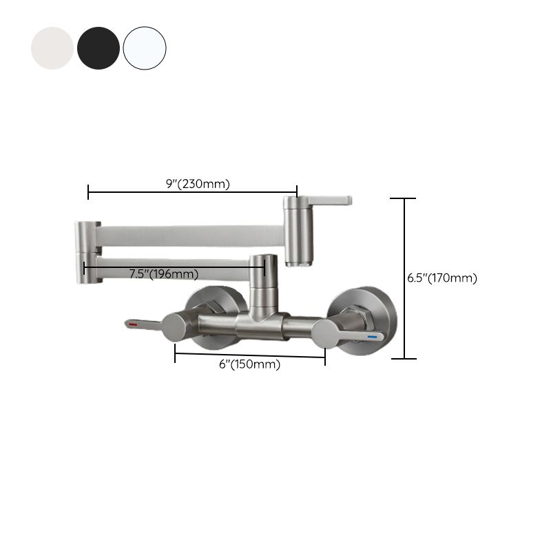 Modern Pull Down 2-Handle Pot Filler Low Profile Wall-mounted Faucet