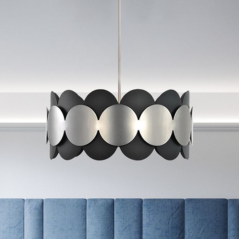 Black Drum Shape Hanging Lighting Modern Nordic 6 Bulbs Metallic Ceiling Chandelier for Bedroom