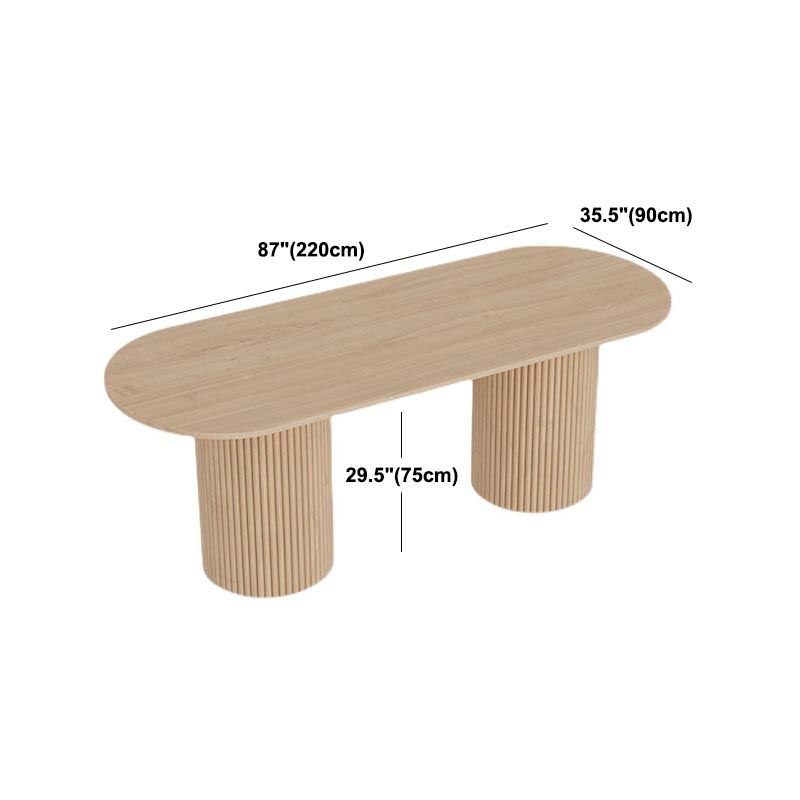 Modern Wood Double Pedestal Dining Table Natural Oval Table for Kitchen