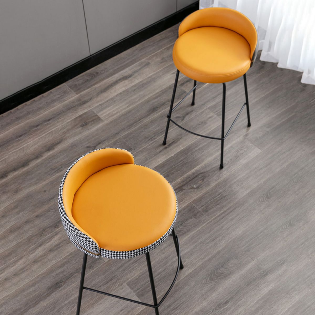 Contemporary Bar and Counter Stool Low Back Stool with 4 Legs in Black