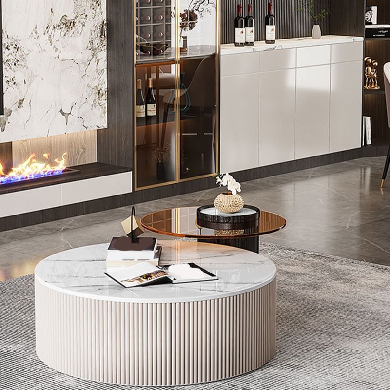 Modern Round Coffee Table Block Nesting Coffee Table Set for Living Room