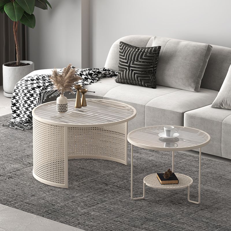 Modernism Round Glass and Steel Coffee Cocktail Table - 17.7"/19.7" H