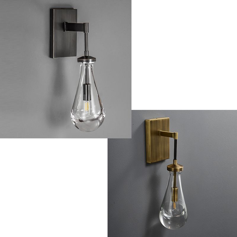 Modern Metal Wall Sconce Drop Shape Wall Light with Glass Shade for Bedroom