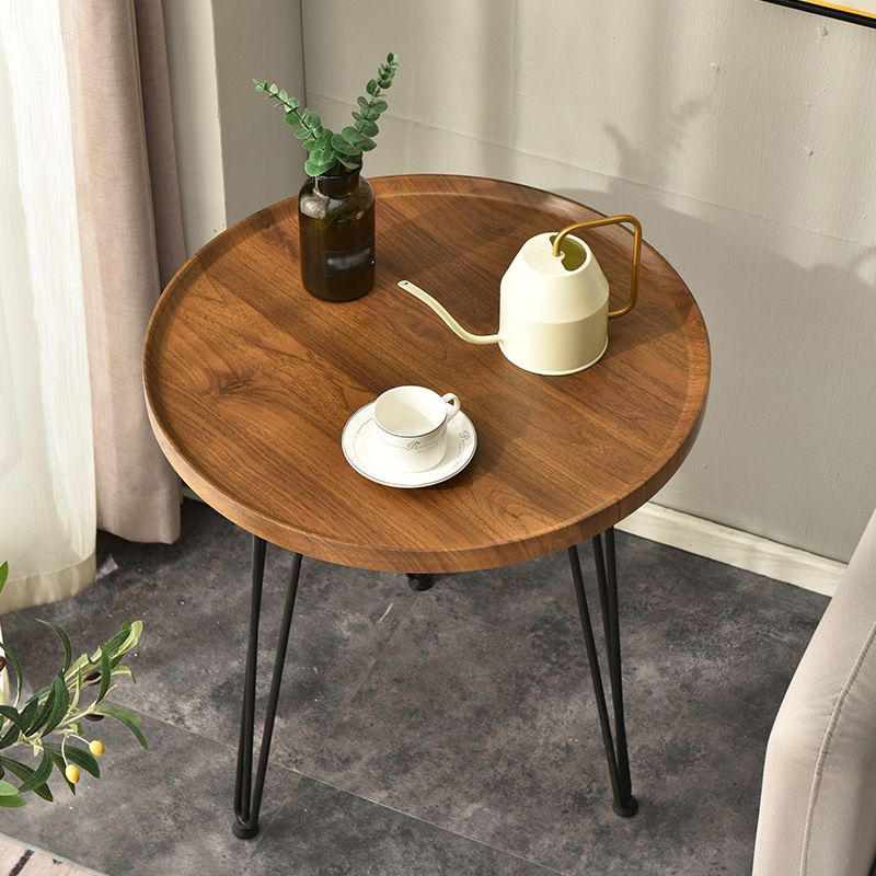 Modern Style Black Metal Base Wood/grey/walnut Plate Round Table Top Side Table