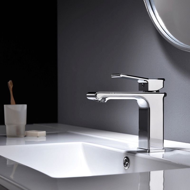Modern Lever Handles Sink Faucet Chrome Square Bathroom Sink Faucet