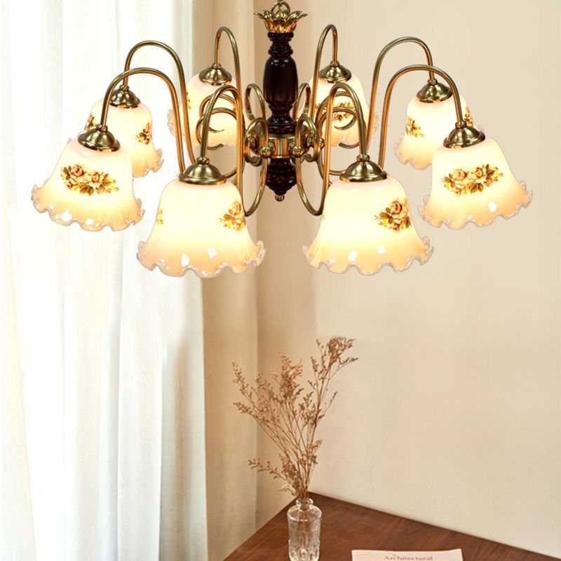 Gold Chandelier Lamp American Multi Light Hanging Light with Wood for Living Room