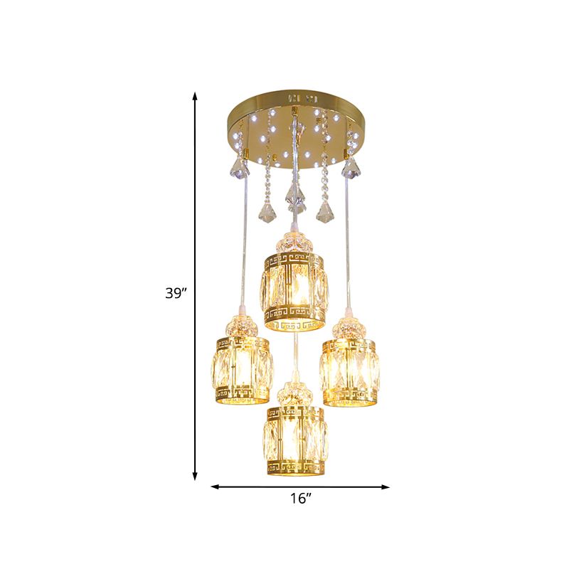 Lampada a cilindri a cilindri in oro a 4 lampadine minimalista con tonalità cristallina