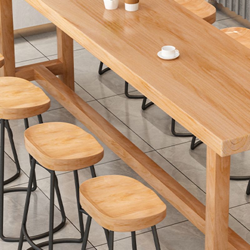 Modern Bar Dining Table Indoor Rectangle Wood Bar Table Trestle Base in Light Brown
