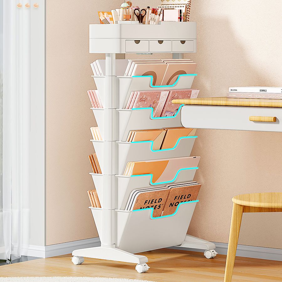 7.87"W Bookcase Contemporary Style Closed Back White Bookshelf for Home Office