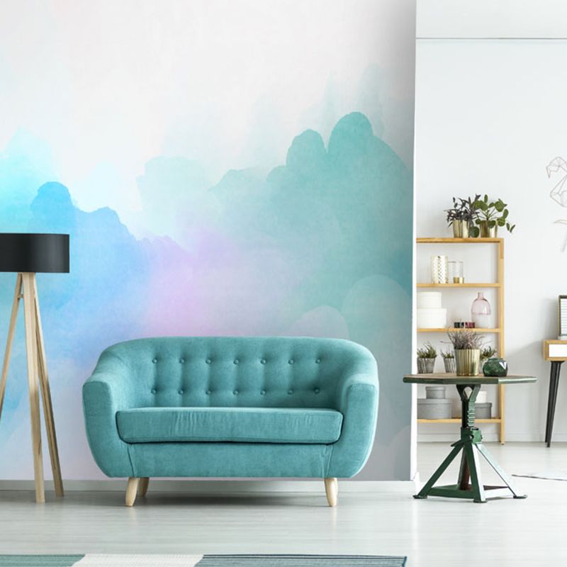 Enormous Cloud Wall Art for Children Misty Sky Wall Mural in Pink and Blue, Water-Resistant