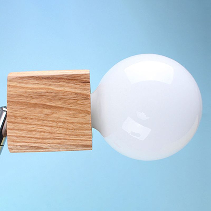 3/5-Light Ceiling Lamp Loft Industrial Open Bulb Metal Semi Flush Light in Wood for Bedroom