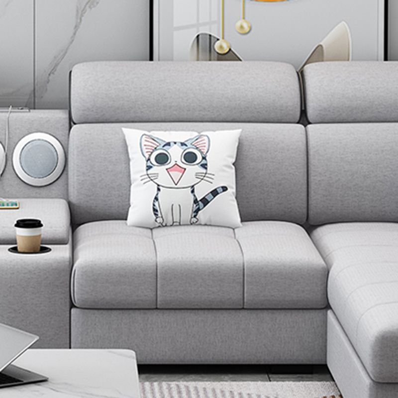 Modern Fabric Sofa in Grey Pillow Top Arm Sofa with Bolster Pillows