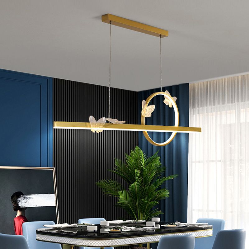 Modern Metal Island Light Gold Butterfly Island Pendant for Dining Room