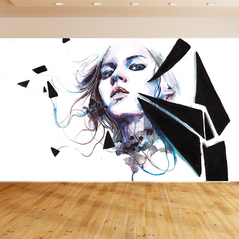 Fashion Girl Portrait Papier peint mural Décoration murale contemporaine en couleur pastel