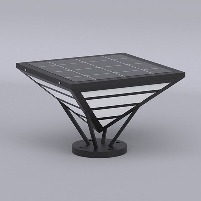 Cone Shape Metal Solar Pillar Lamp Modern 1 Light Outdoor Waterproof Light in Black