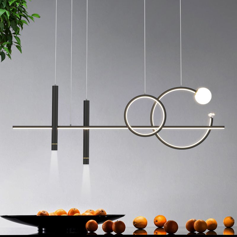 Contemporary Island Light Linear Metal 6 Light Island Chandelier Lights