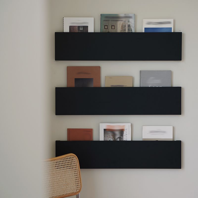 Wall Mounted Bookshelf Modern Style Metal Shelf Bookcase in Black