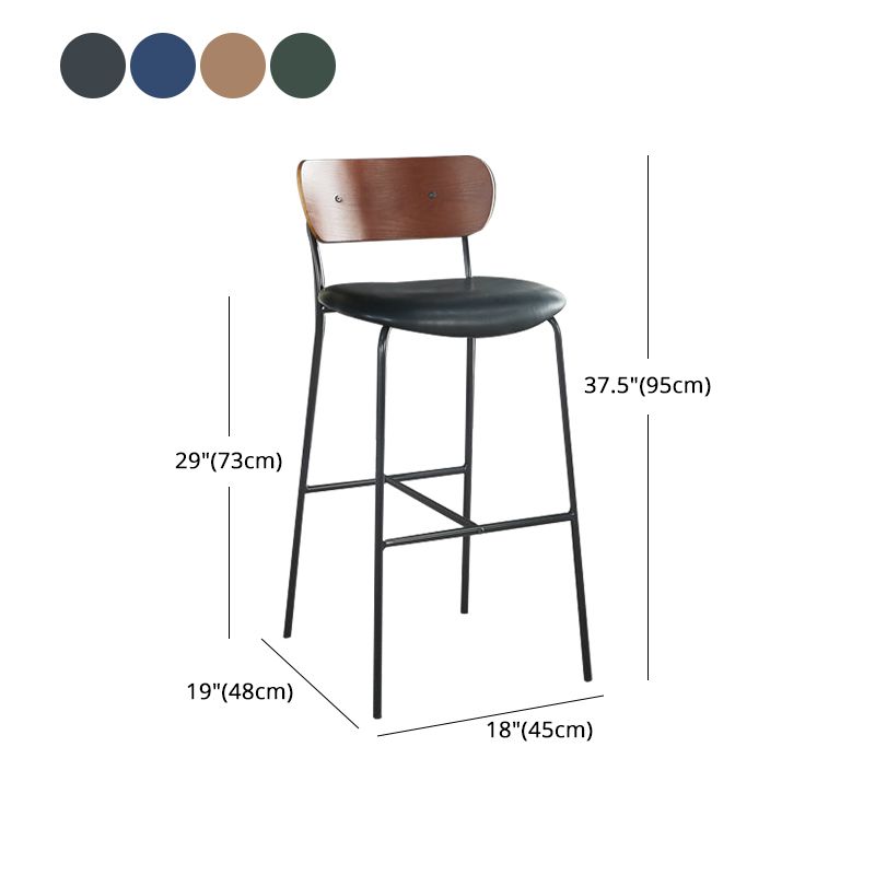 Taburetes escandinavos de hierro negro para mostrador, taburetes de bar con respaldo bajo de madera (juego de 2)