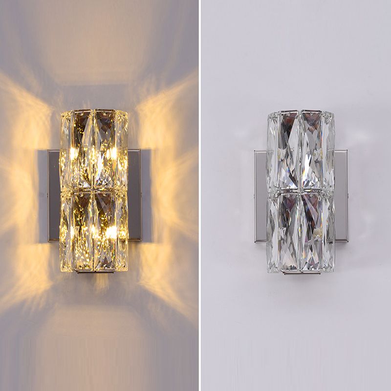 Modern Style Wall Light Cylinder Crystal Sconces in Transparent for Bedroom