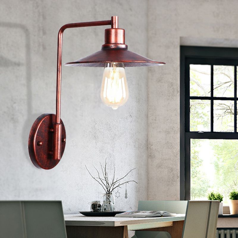 One Bulb Wall Sconce with Cone/Dome/Wide Flare Shade Metal Industrial Dining Room Light Fixture in Copper