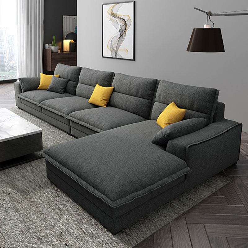 Linen Sectional Sofa L-Shape Stationary  Sectional Sofa,Pillowed Back Cushions