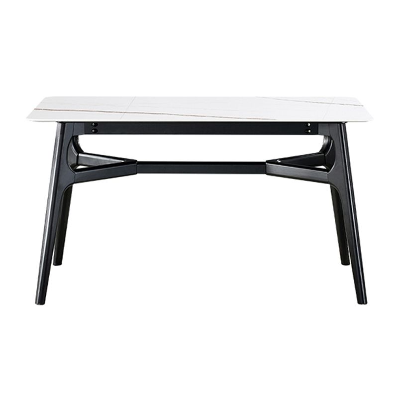 Sintered Stone White Dining Table Minimalist Trestle Base Table for Dining Room