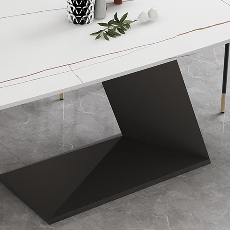 Stone Top Modern Dining Room Table Rectangle Dining Table with Black Pedestal Base