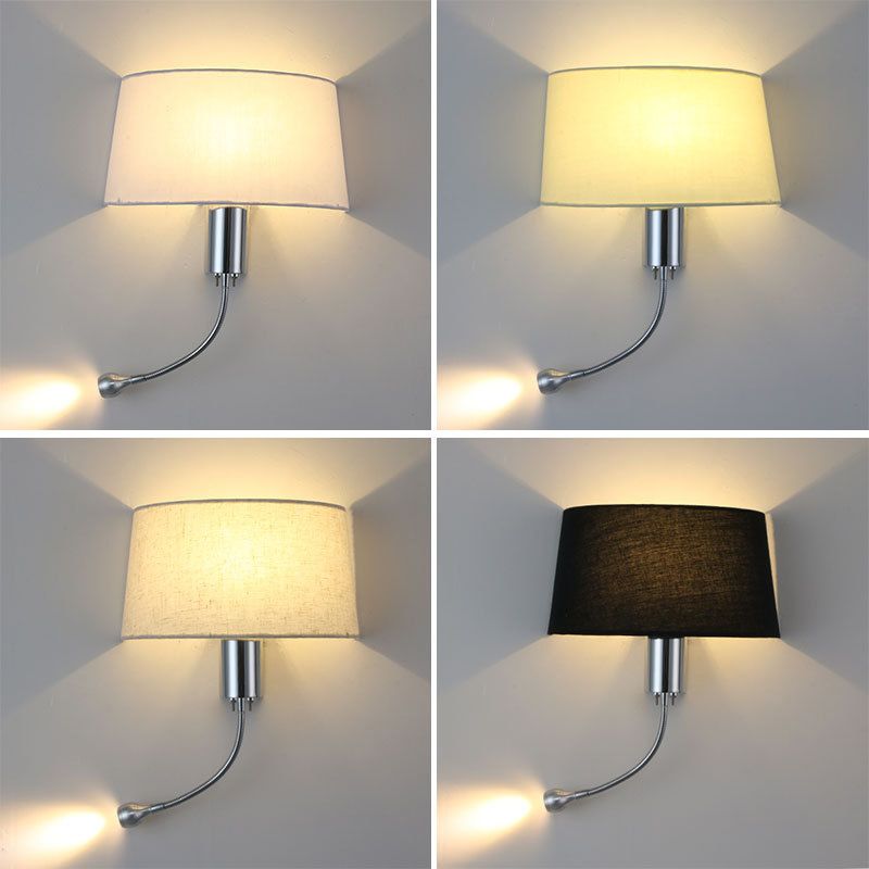 Modernism Metal Wall Light Polish Finish Fabric Shaded Lighting for Bedroom