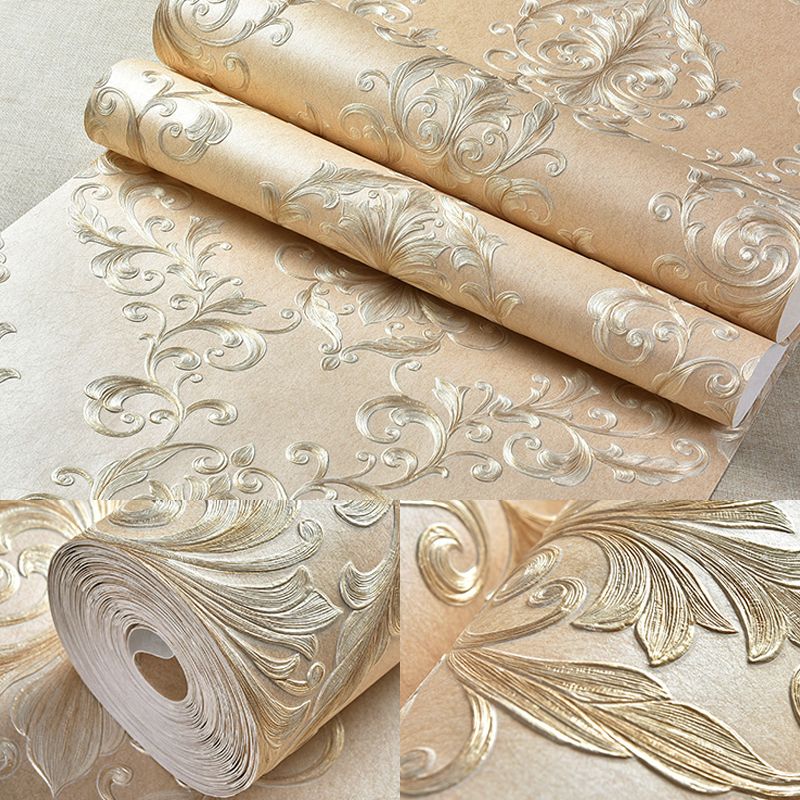 Luxurious Foliage Wallpaper Pastel Color Jacquard Wall Art for Bedroom Decoration