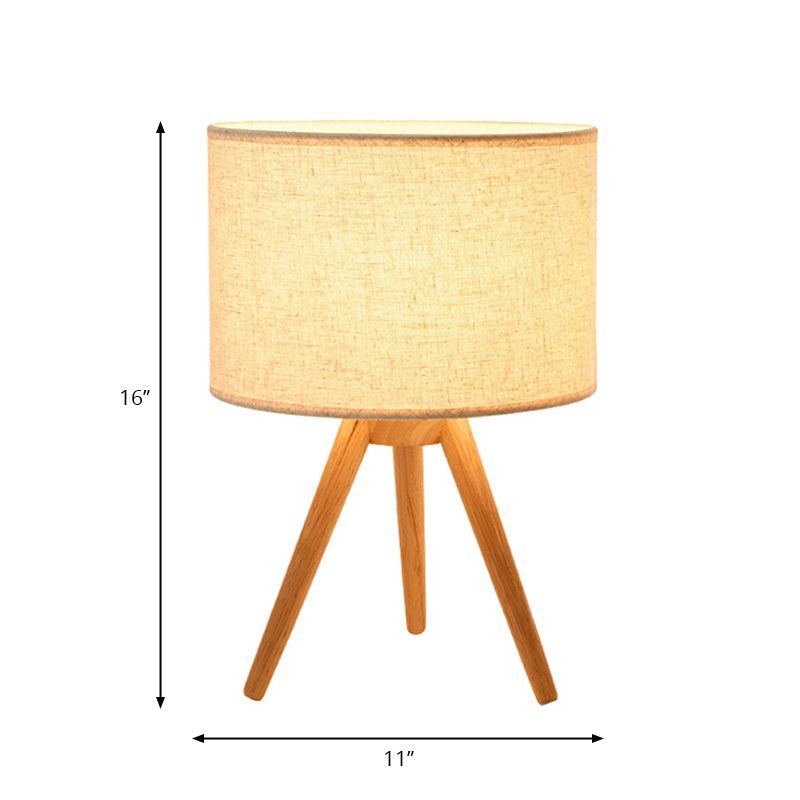 Eigentijdse cilindertaakverlichting, stoffen LED-leesboeklamp met houten statief