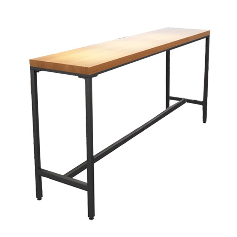 Solid Wood Bar Table Black Trestle Base Dining Table for Kitchen Living Room