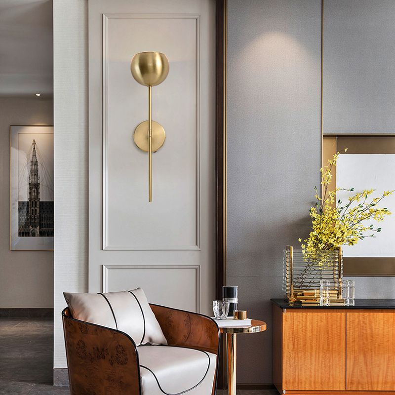 Gold Dome Wallchiere Modernist Brass 1 Bulb Sconce Light Fixture with Pencil Arm