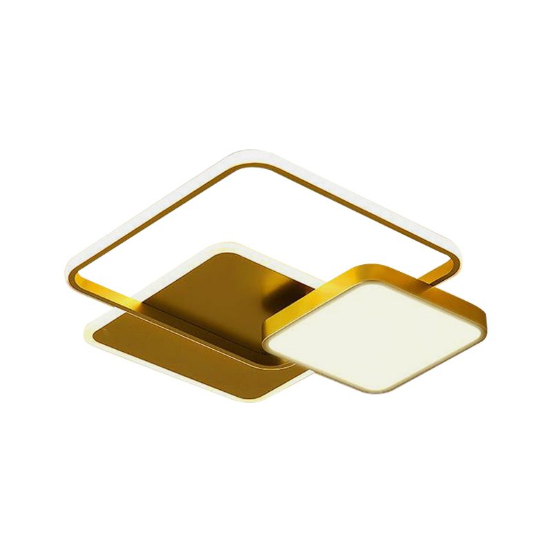 Metal Square Ceiling Light Fixture Modern LED Flush Mount Lamp in Gold/Black and White for Bedroom