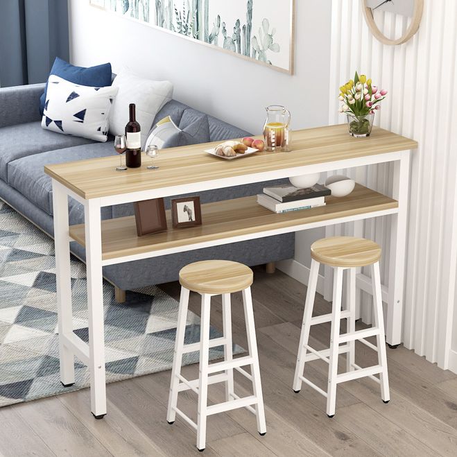 Modern Style Rectangle Bar Table Wood Table Metal Base for Dining Room
