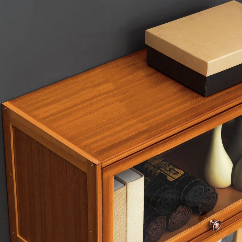 Modern Brown Book Shelf Bamboo Bedroom Shelf Bookcase with Cabinets