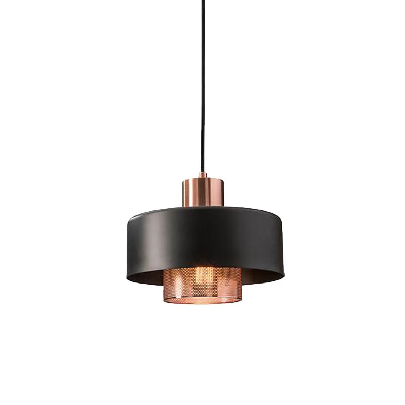 METALE DUPPO COSSE PENDULUM PENDULUM LIGHTURA MID CENTURO 1 Bulbo Black e Rose Gold sospeso con schermo di rete all'interno