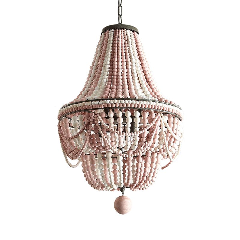Pink/Blue Laser Cut Empire Chandelier Nordic Wood 8 Heads Pendant Lighting Fixture with Spherical Drop