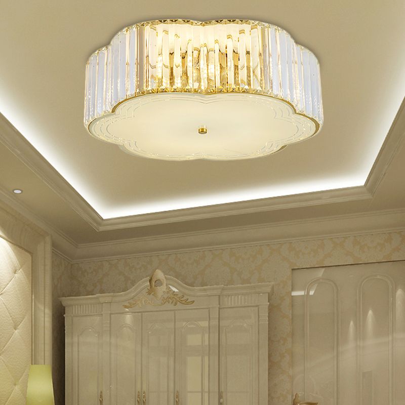 Golden Flower Flush Pendant Light Modern Clear Crystal 15"/19" W LED Flush Light with Acrylic Diffuser