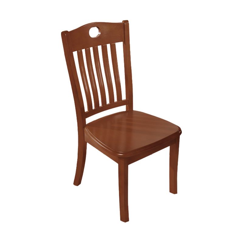 Modern Rubberwood Slat Back Chair Matte Finish Wood Dining Chair