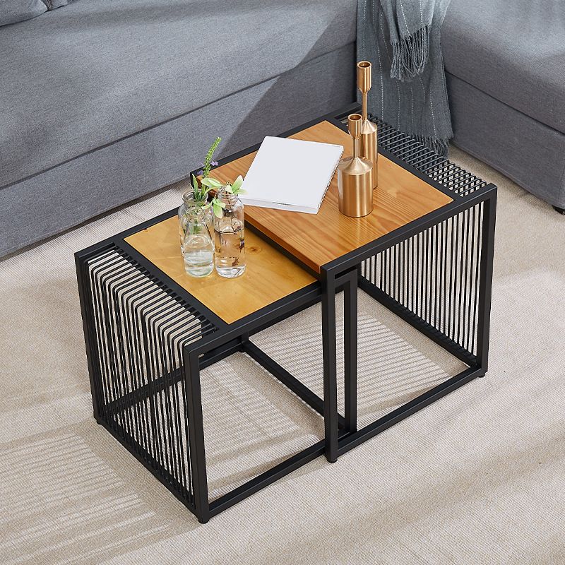 Frame 2 Nesting Coffee Table Iron & Solid Wood Cocktail Table Set