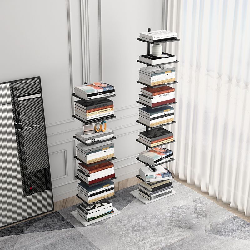 Open Metal Bookcase Modern Rectangular Shelves for Study Room