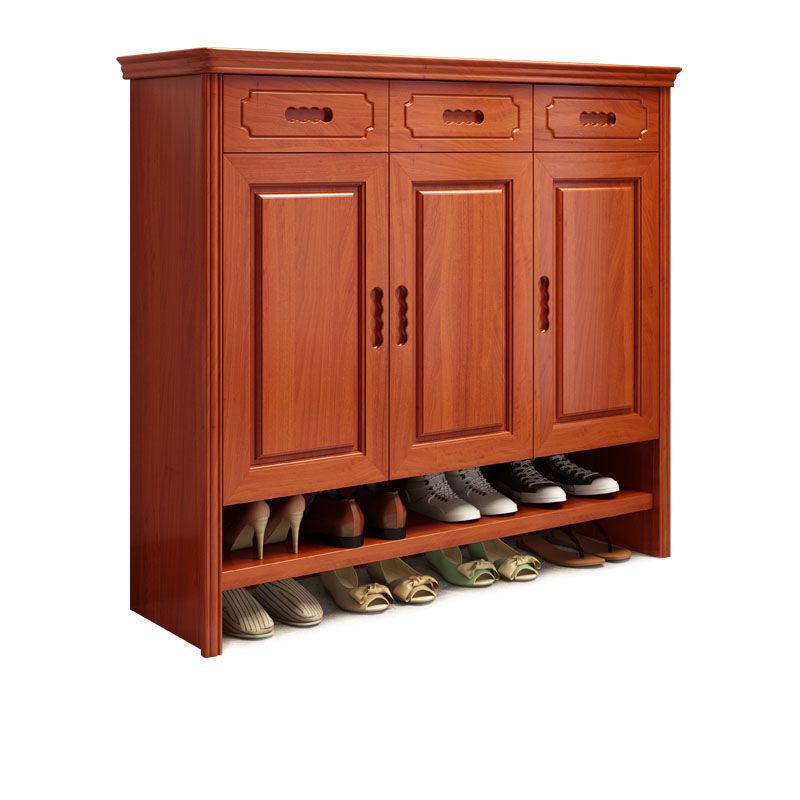 Mid-Century Modern Accent Cabinet Rectangle Solid Wood Grooves With Doors Cabinet