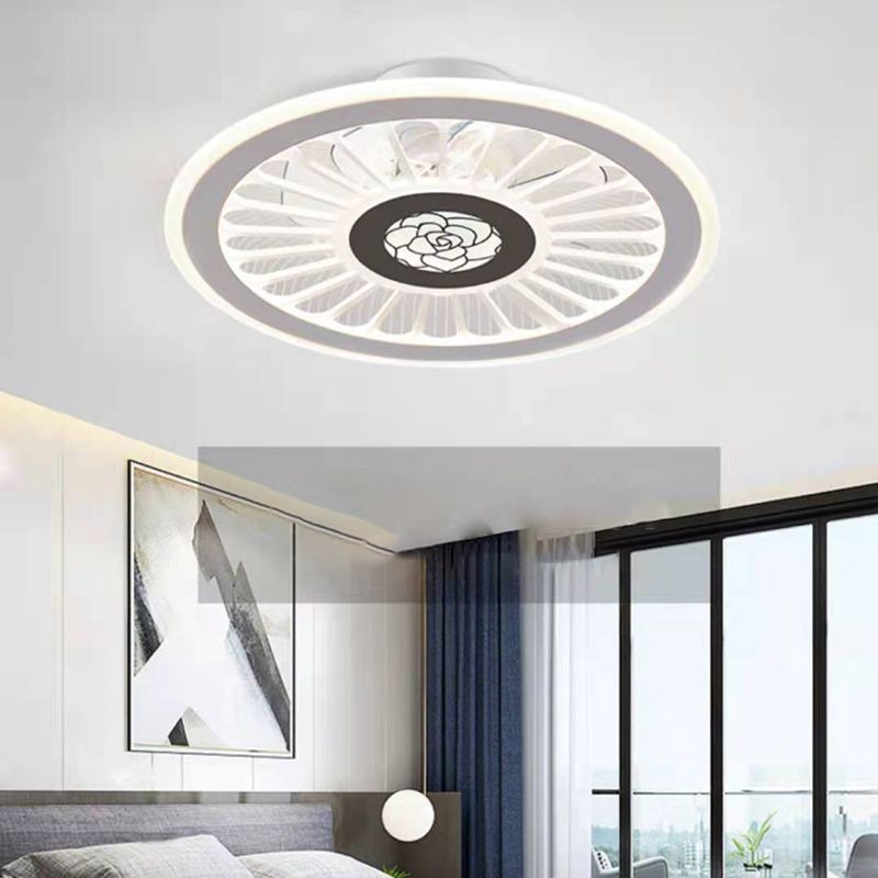 Einfachheit LED Deckenventilator weiße radförmige Halbflush -Licht mit Acrylschatten für Schlafzimmer
