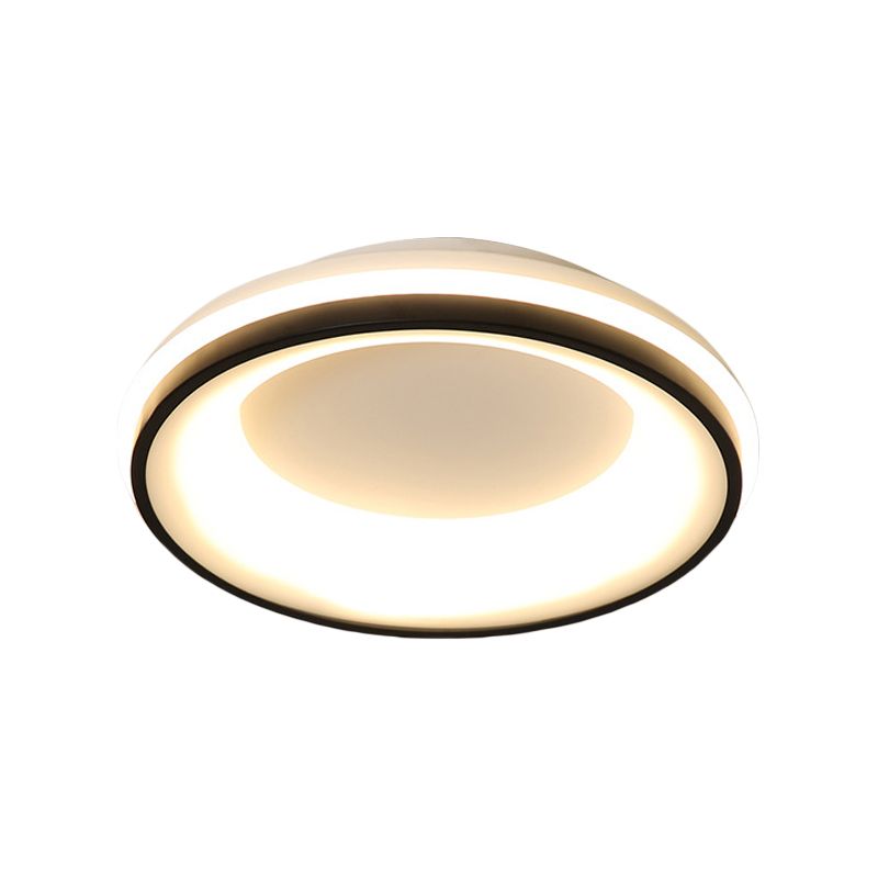 Nordic Drum Flush Mount Light Metallic Black LED Ceiling Light Fixture, Warm/White Light/Remote Control Stepless Dimming